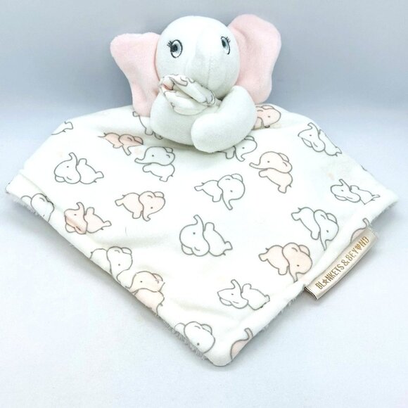 Blankets & Beyond Baby Elephant Security Blanket Lovey With Pink Ears 13"   U - Picture 1 of 6
